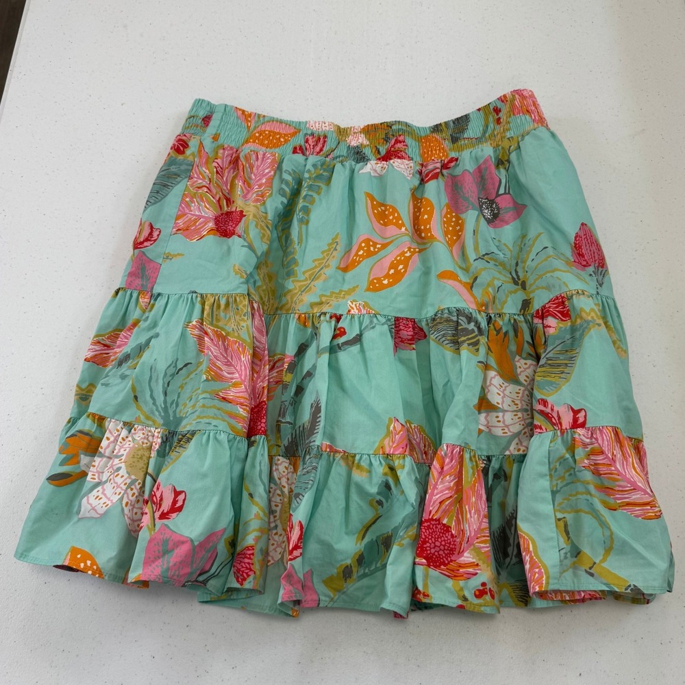Floral Tiered Mini Skirt Mint Green Tropical Botanical Smocked Waist Summer
